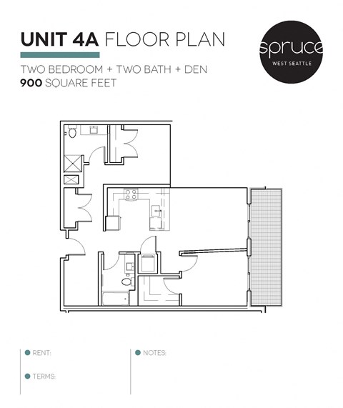 Floor plan for 2 beds, 2 baths, 900 sqft